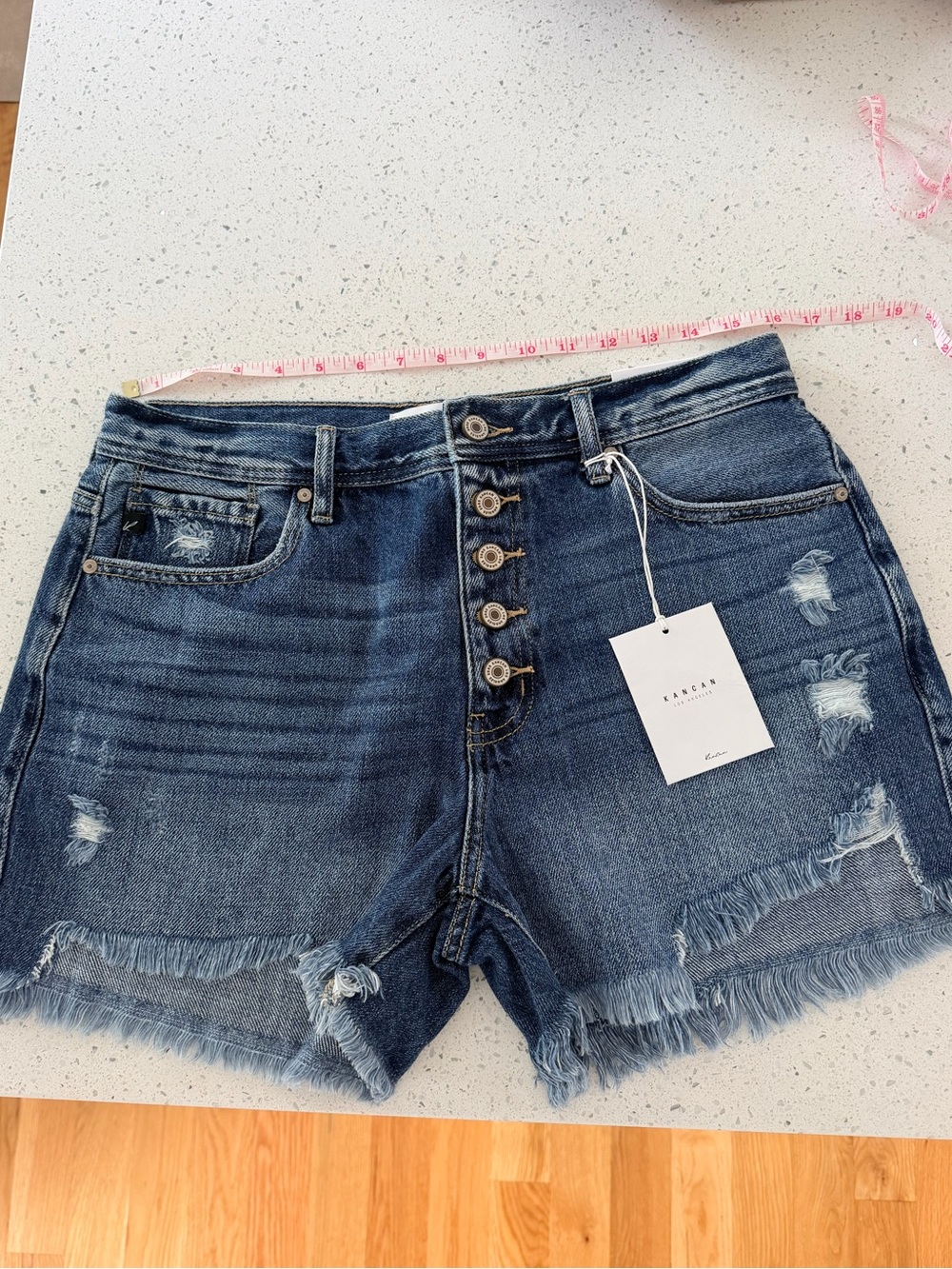 KanCan Dark Blue Distressed High-Rise Jean Shorts